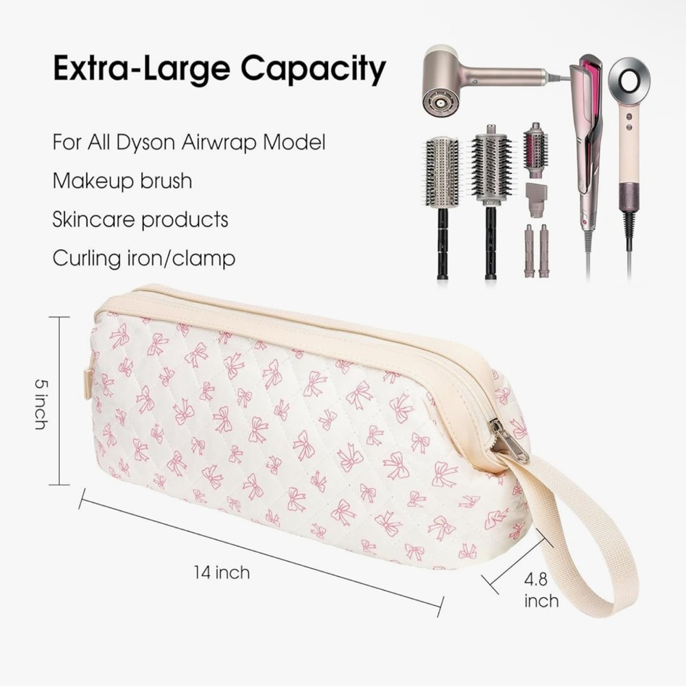 Bows Quilted Pink Travel Pouch for hot hair tools Dyson or fan 
New - Picture 2 of 3